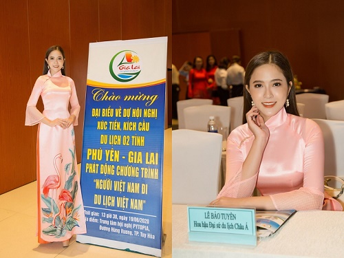 Tham gia hội nghị kích cầu du lịch, Lê Bảo Tuyền diện áo dài nền nã